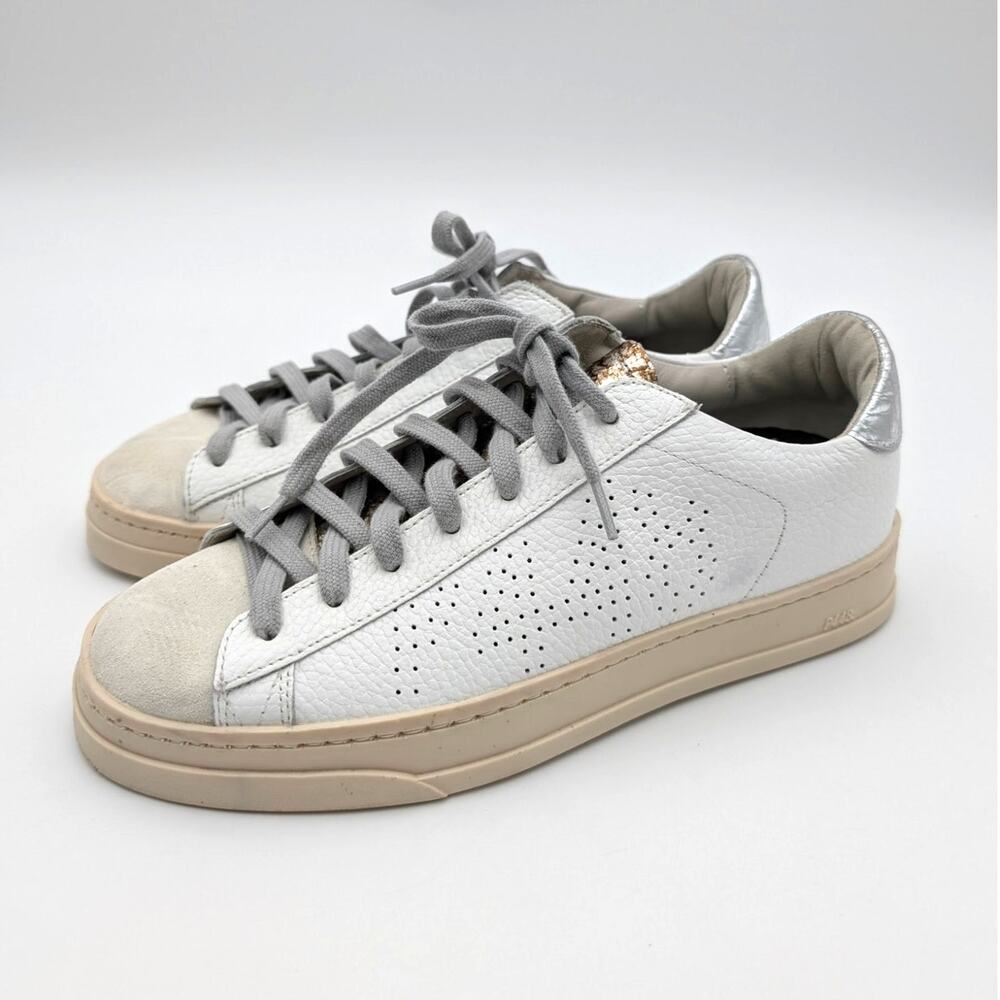 P448 John Low Top Sneakers Shoes Lace-Up Women's Cream/White Size US7 EU37